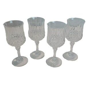 Vintage Cris D'Arques Longchamp Clear Glass Water Goblet 7" Height Lot Of 4